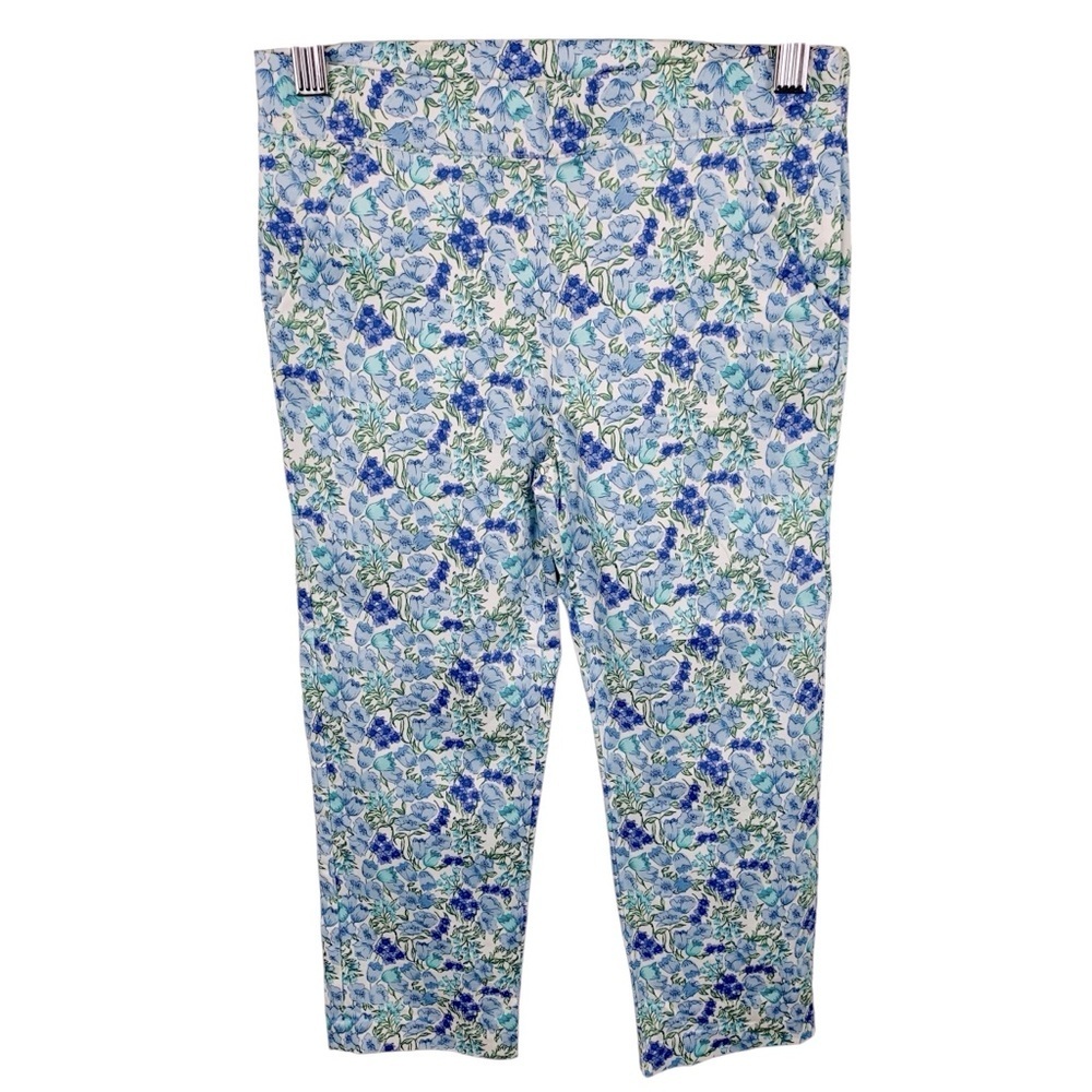 Janie and Jack Girl's 7 The Perennial Sateen Pant Light Blue Floral Stretch Crop